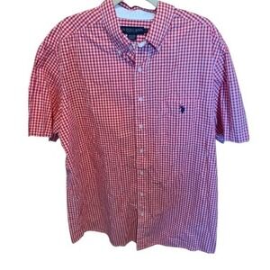 US Polo Assn Mens Red Gingham Check Short Sleeve Button Down Shirt LT Large Tall